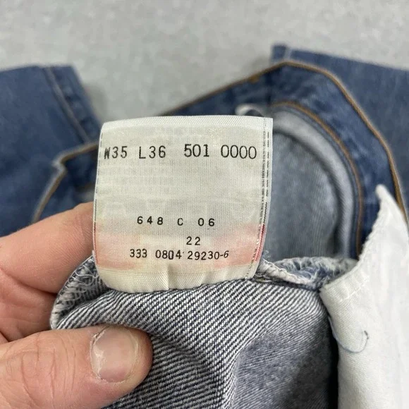 Vintage Levis 501 Jeans Mens 32x33 Blue Button Fly Denim Pants (Tag35x36) - Picture 11 of 16